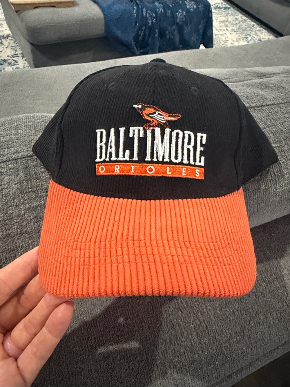 Baltimore Orioles Corduroy Baseball Cap - Black and Orange